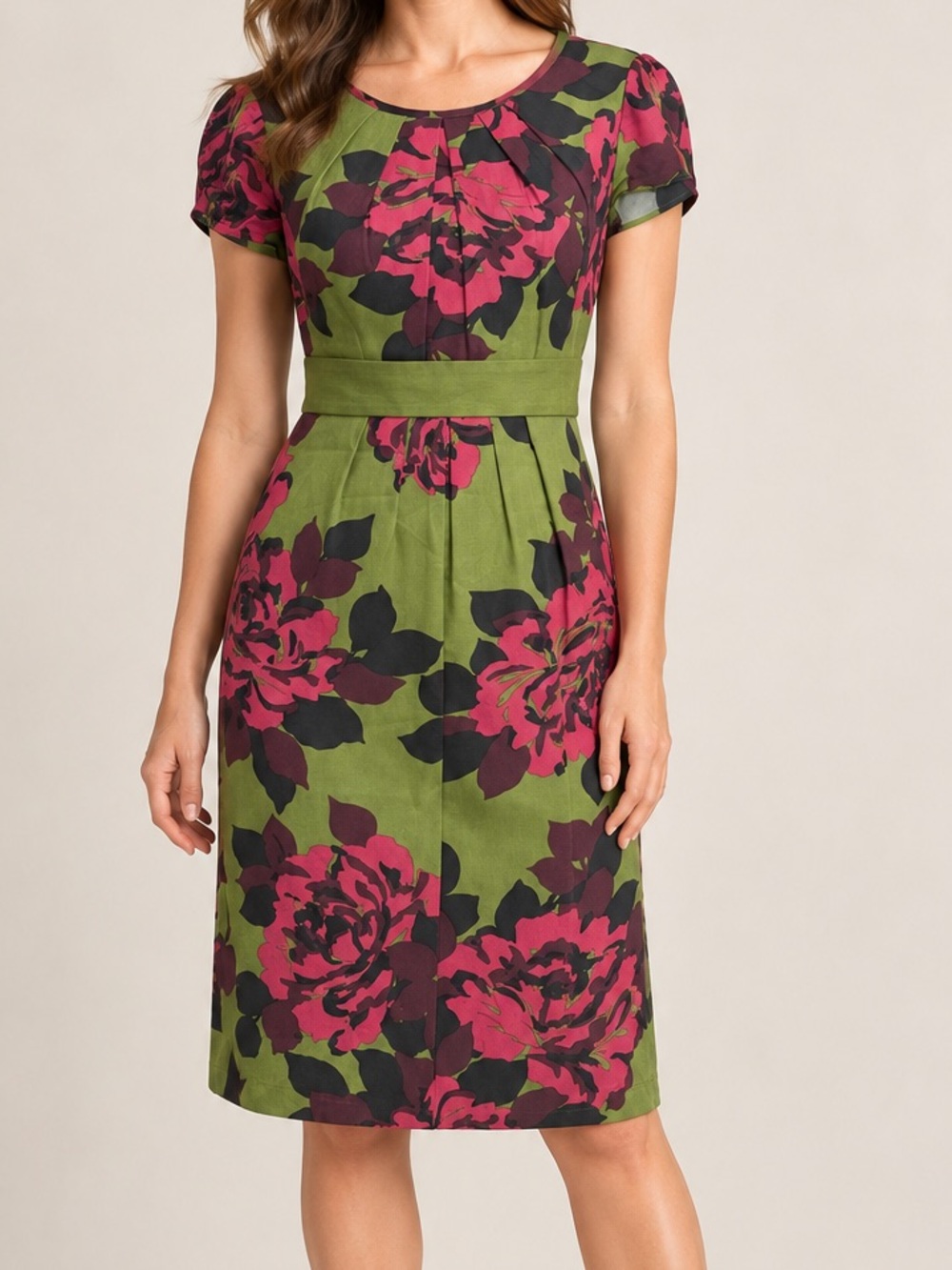 Boden Green Floral Print Dress Short Sleeve Viscose